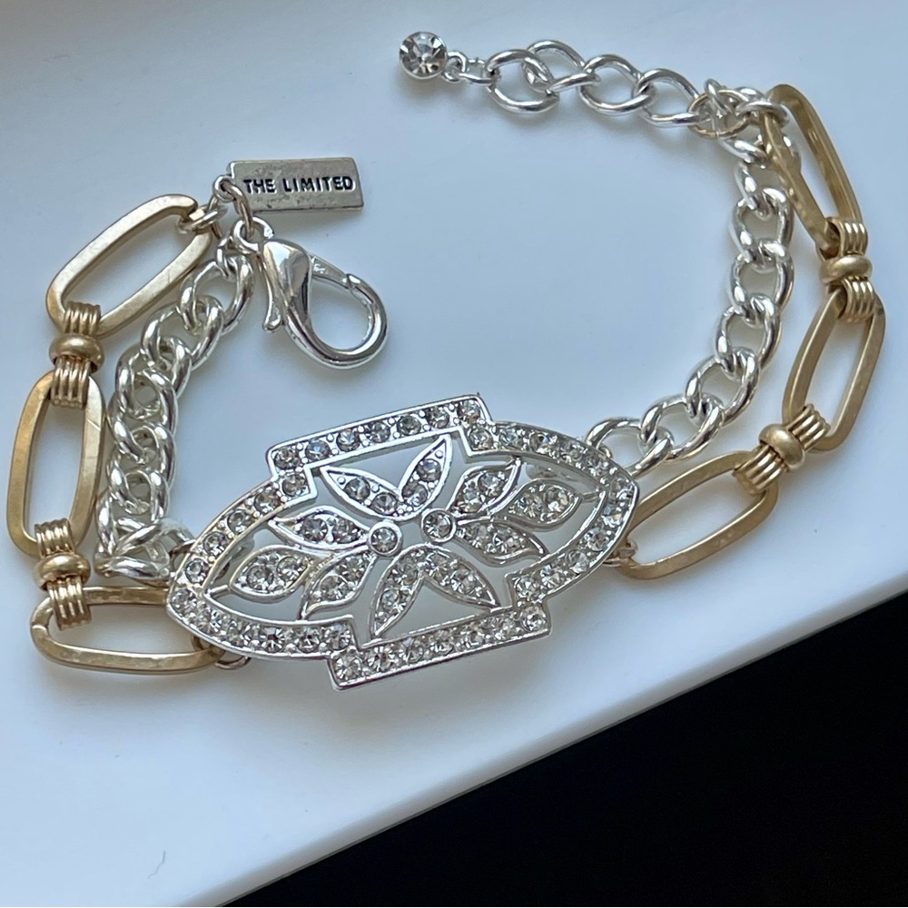The Limited | Two Tone Double-Chained Vintage Inspired Pave Crystals Bracelet